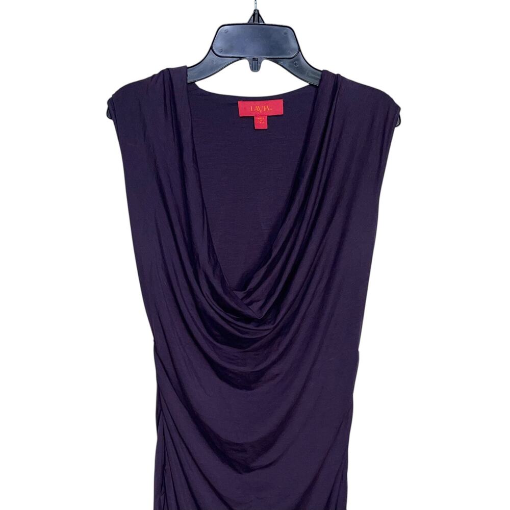 Ruched Purple Dress Cowl Draped - Picture 2 of 5